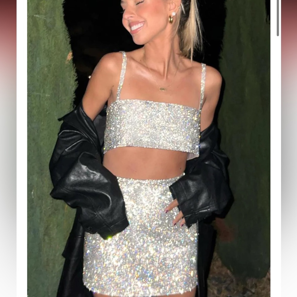 Crystal Crop Top White Fox Breathtaking Silver